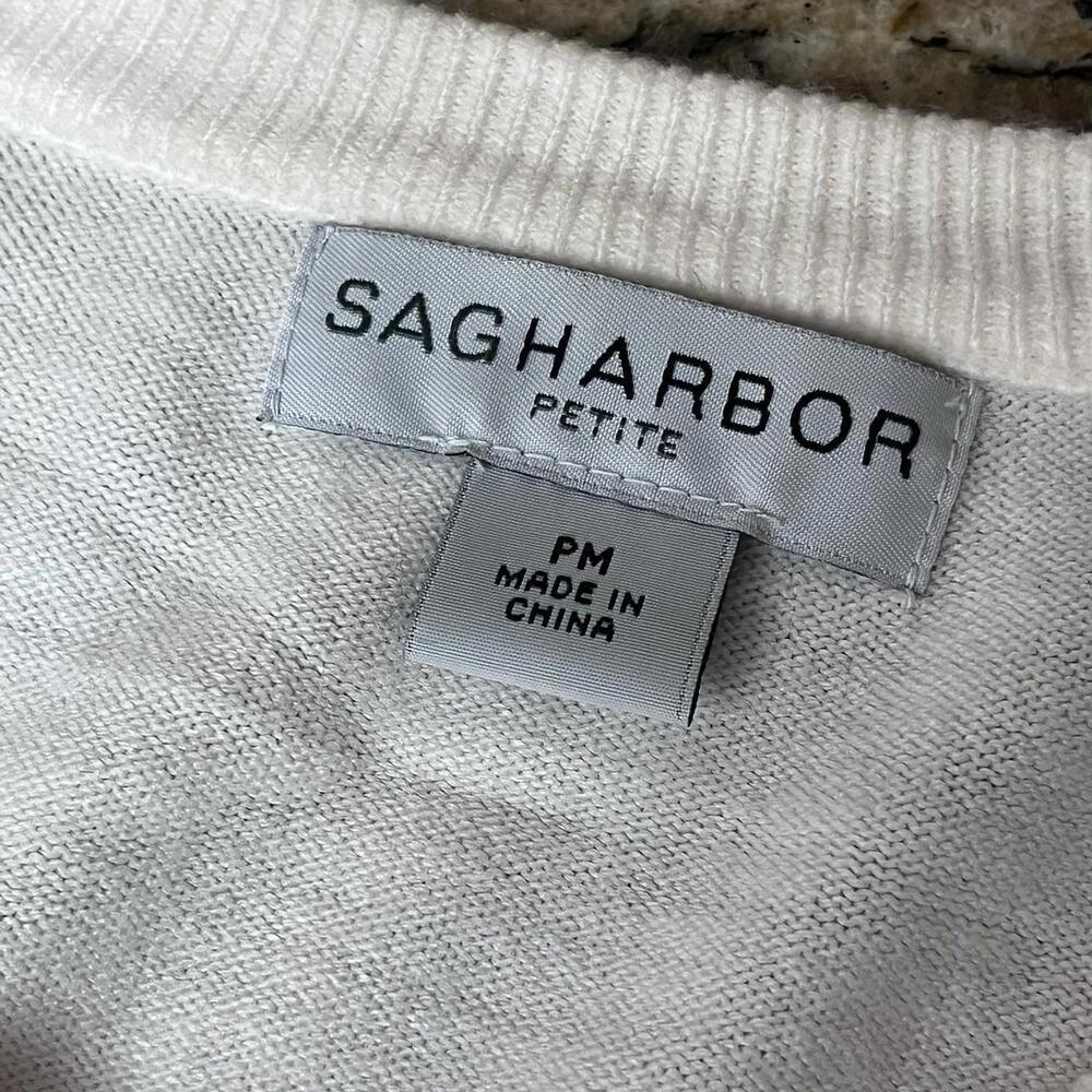 Sag Harbor Ivory Pearl Button Cardigan PM Petite Soft Classic Preppy Minimalist - Picture 9 of 9
